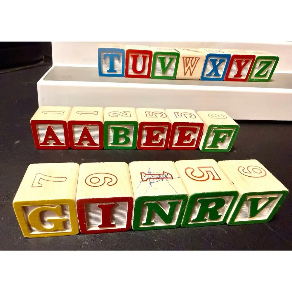 Wooden alphabet letters blocks & numbers stack learn play
